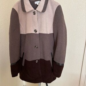 Susan Graver Colorblock Fleece Coat w/ Faux Leather Trim | L